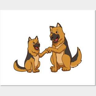 Father and son make fistbump - german shepherd Posters and Art